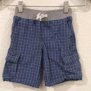 Gymboree Boys Sz 4T Shorts Blue Pull On Checkered Cargo 100% Cotton Summer‎